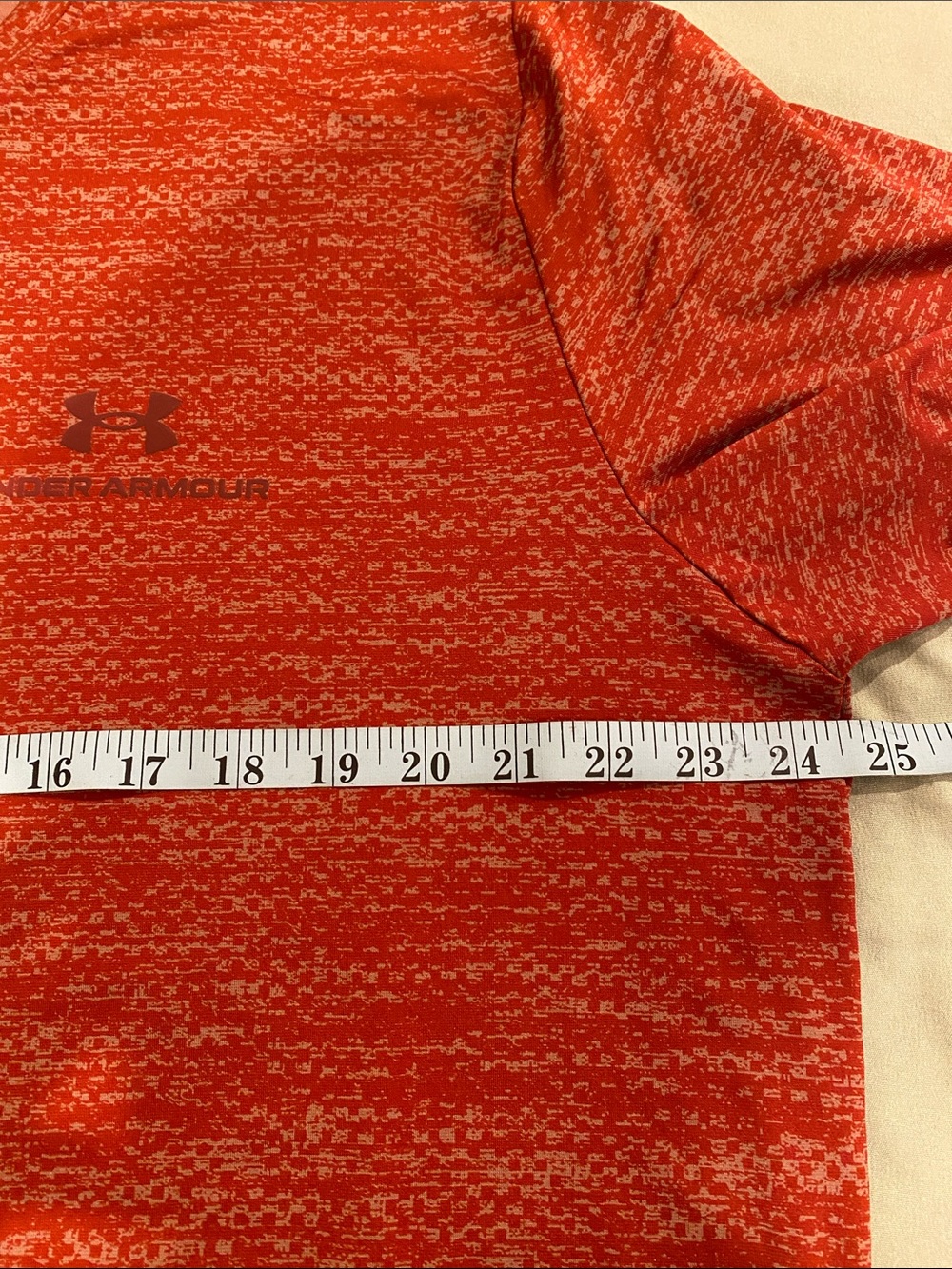 Under Armour Men’s Heathered Red-Orange Short-Sleeve Performance Tee - Picture 8 of 9